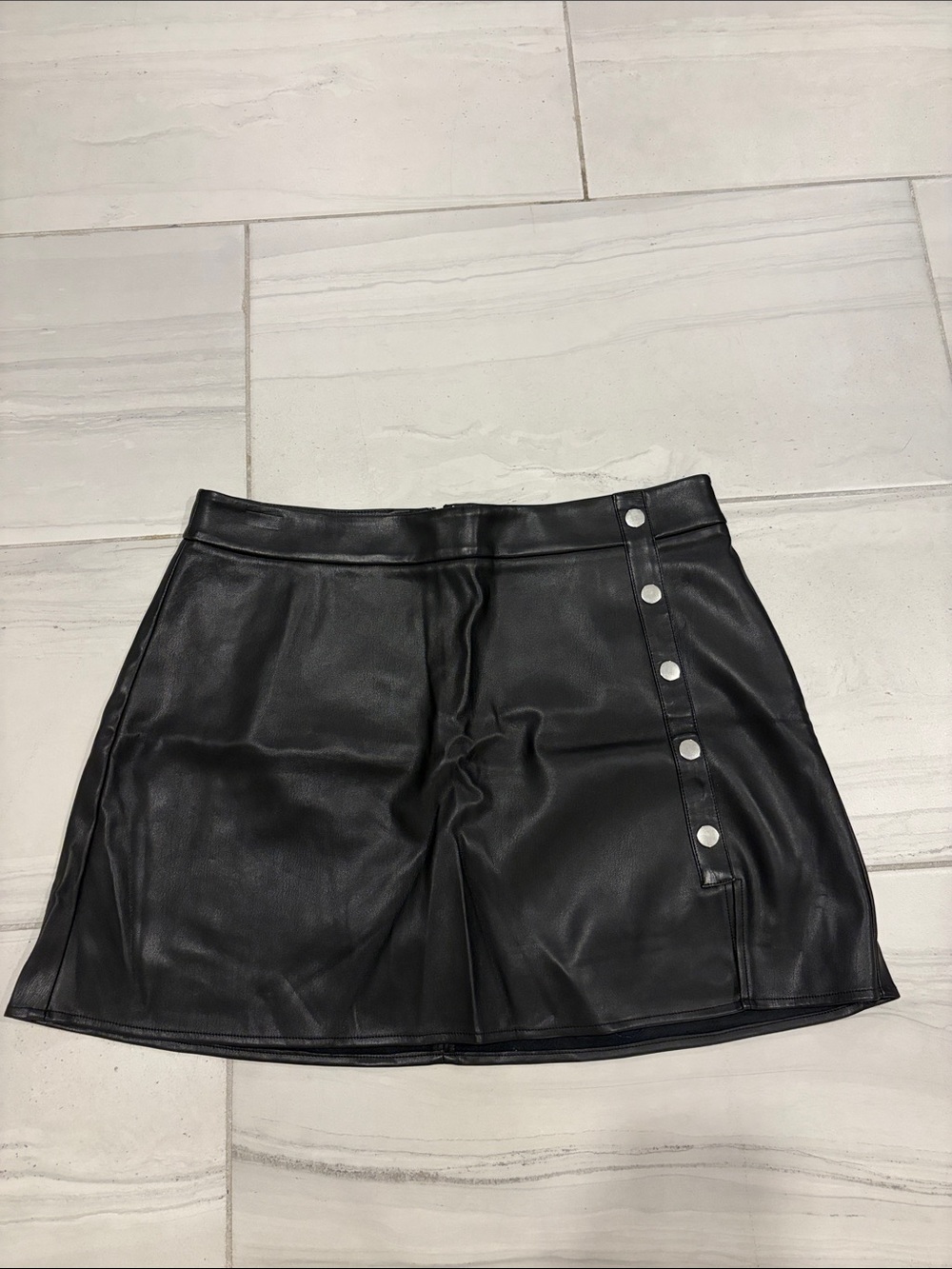 Bar III Faux Leather Skirt With Buttons on the Side With Mini Slit